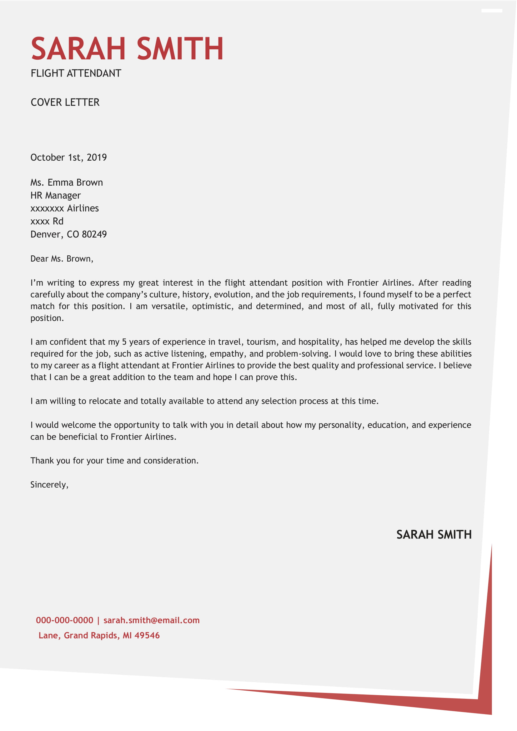 flight attendant cover letter with no experience